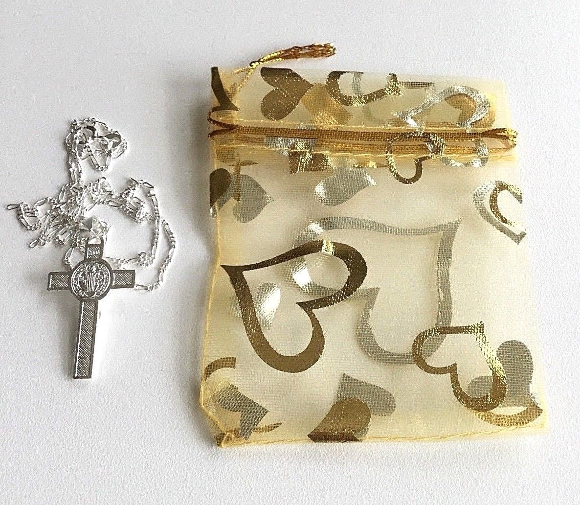 925 STERLING SILVER SAINT BENEDICT CROSS NECKLACE 18″/CADENA DE SAN BENITO-36mm