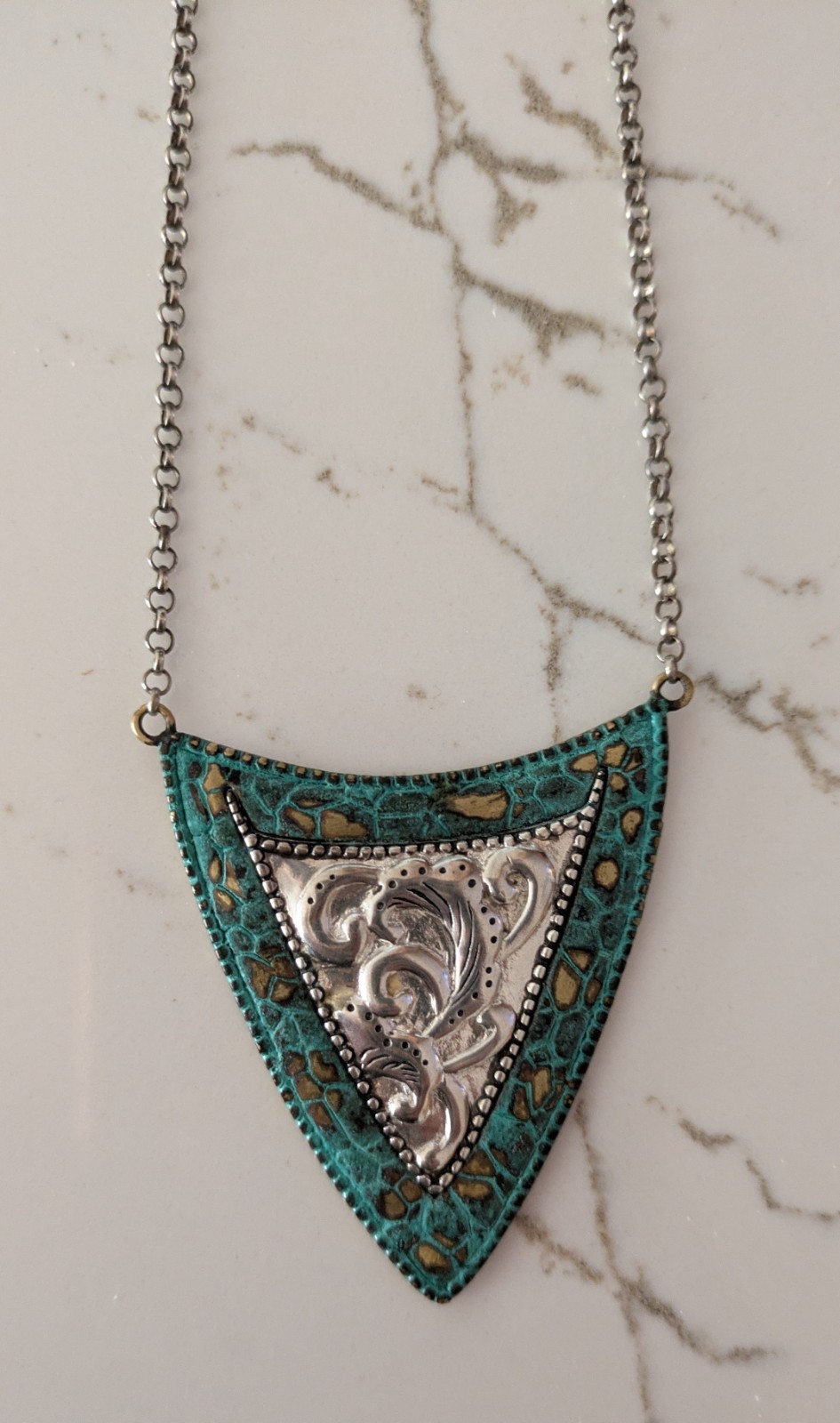 Silpada Sterling Silver Brass Patina Turquoise Shield Necklace 24″-27″ N3018 NEW