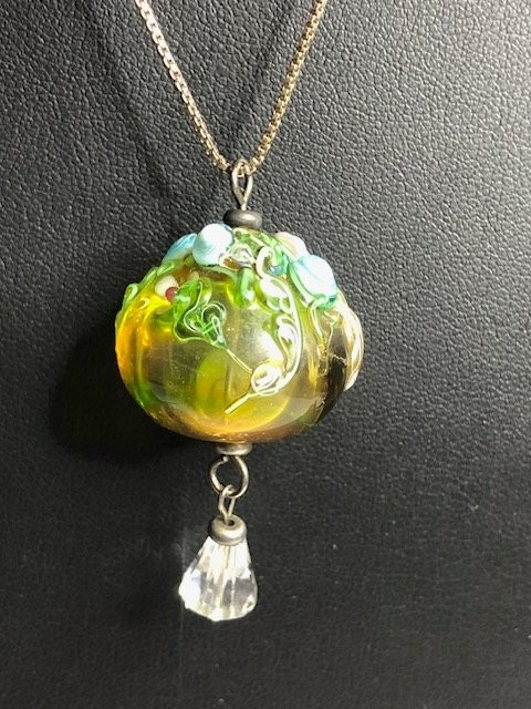 B1466 Vintage Artisan Sterling Silver Lampwork Art Glass 18″ 26mm