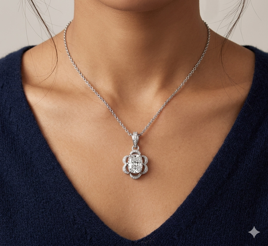 3.00 Ct VVS1 Cushion Cut Certified Diamond Solitaire Pendant, Free Studs