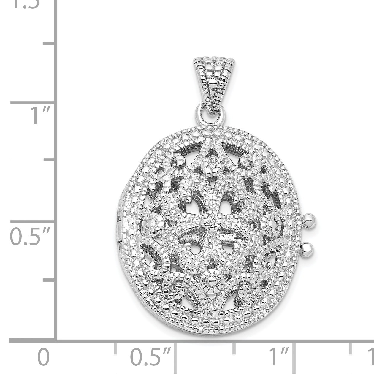 Silver CZ Fancy Filigree Oval 22mm Locket QP1454