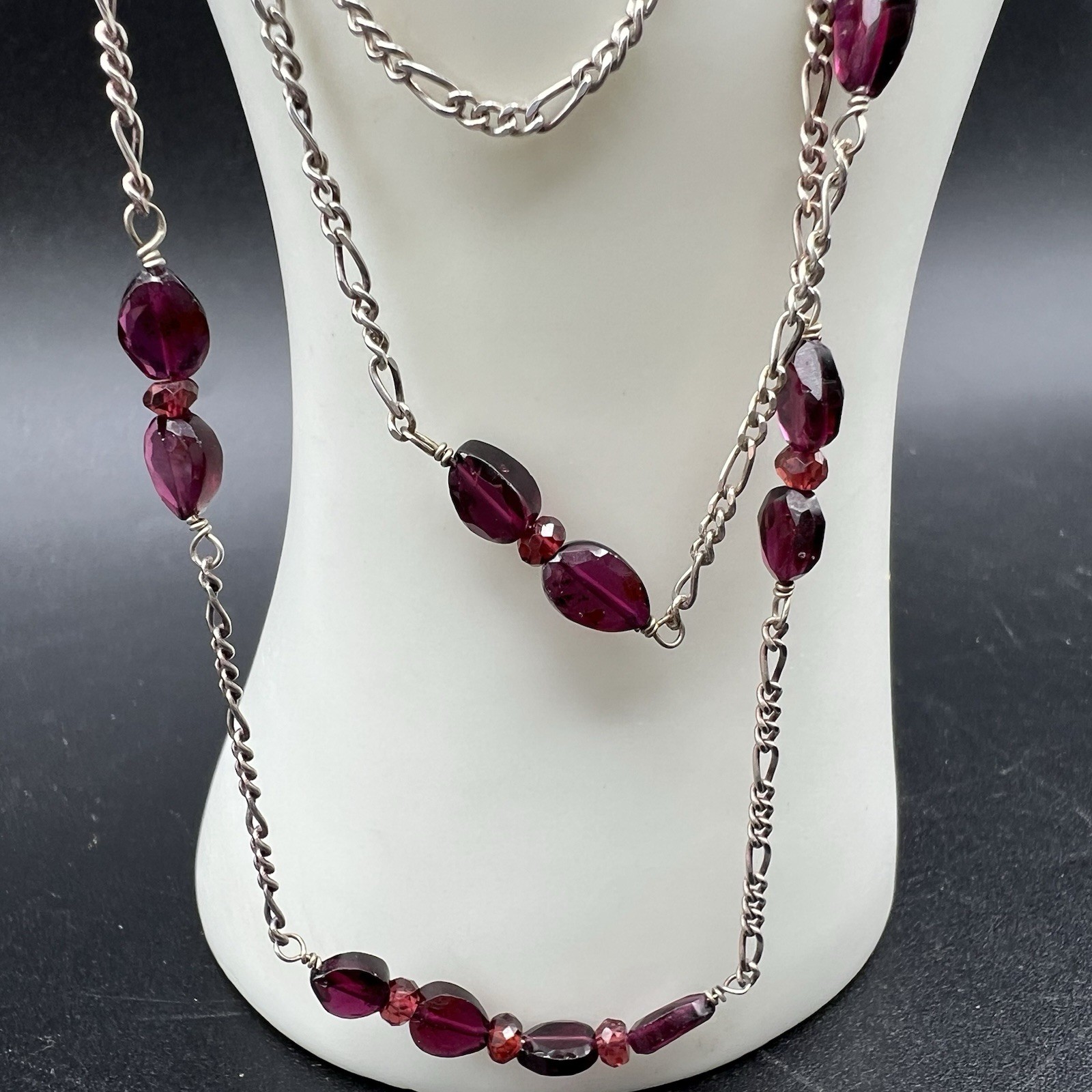 J Jill 925 Sterling Silver Purple Amethyst Necklace Triple Chain Layered Italy