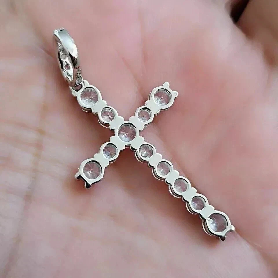 3.00Ct Round Cut Lab Created Diamond Cross Pendant In 14K White Gold Plated