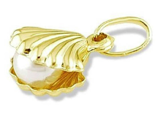 14k Yellow Gold White Pearl Sea Shell Italian Pendant