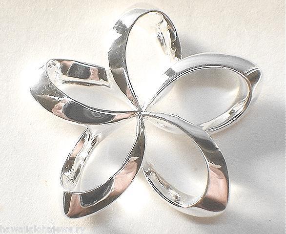 26MM SOLID 925 STERLING SILVER HAWAIIAN RIBBON PLUMERIA FLOWER SLIDE PENDANT