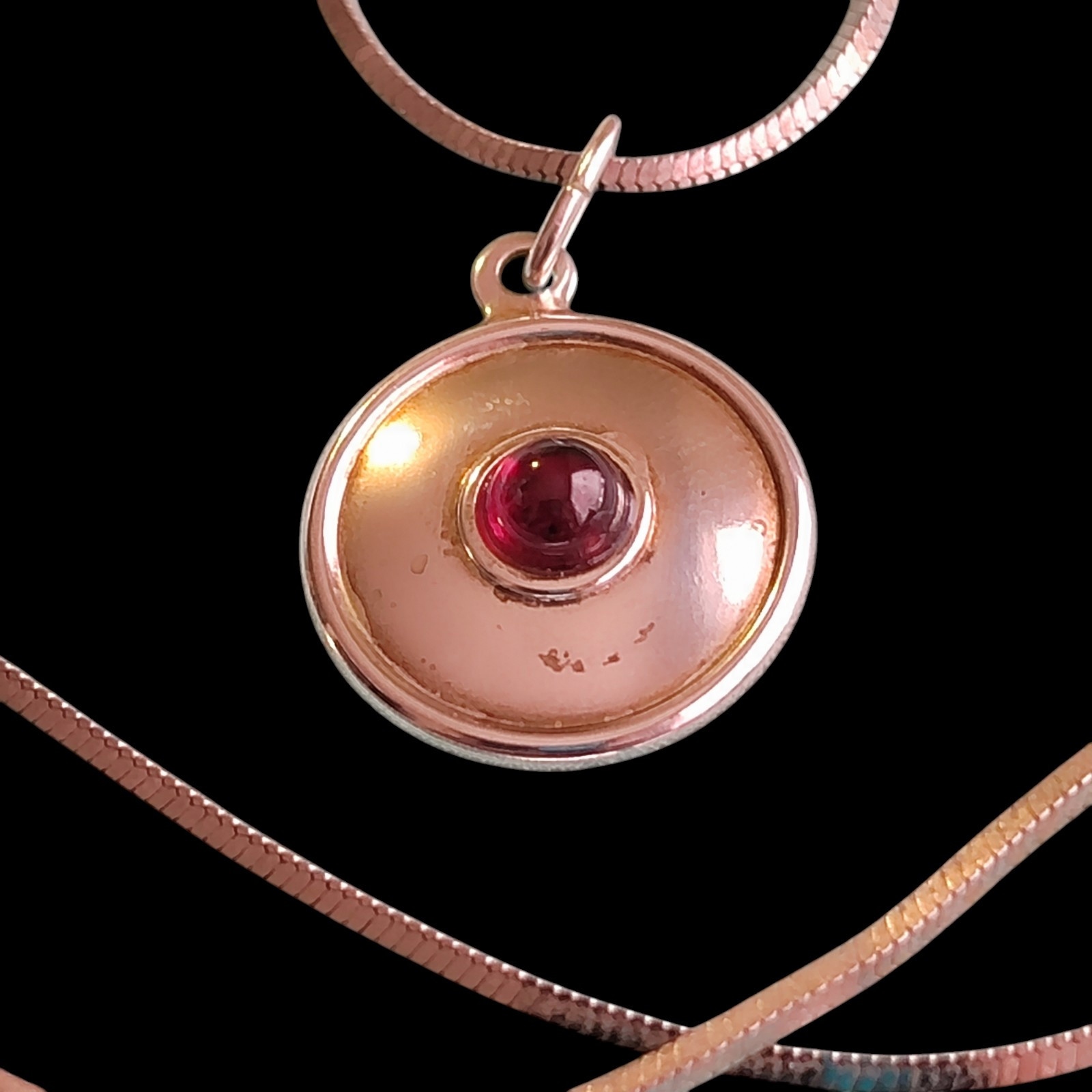 Shube Sterling Silver & Red Garnet Necklace Vintage Minimalist 925 20in