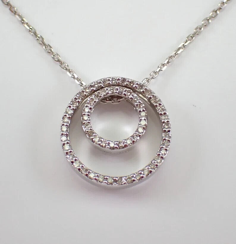 1.50 Ct Round Cut Real Moissanite Double Circle Pendant 14K White Gold Plated