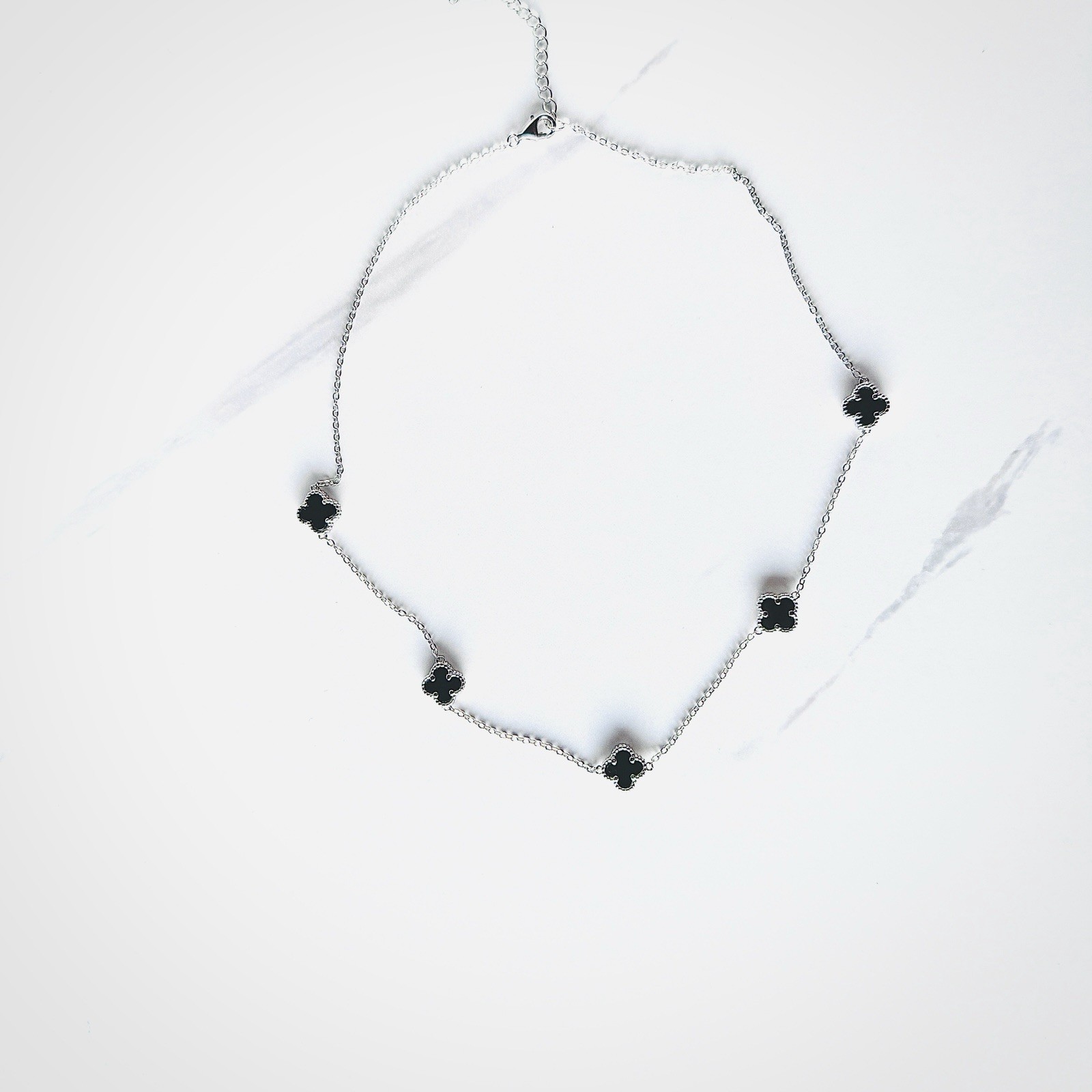 Black Onyx Station Necklace REAL Sterling Silver Minimalist Fine Jewelry