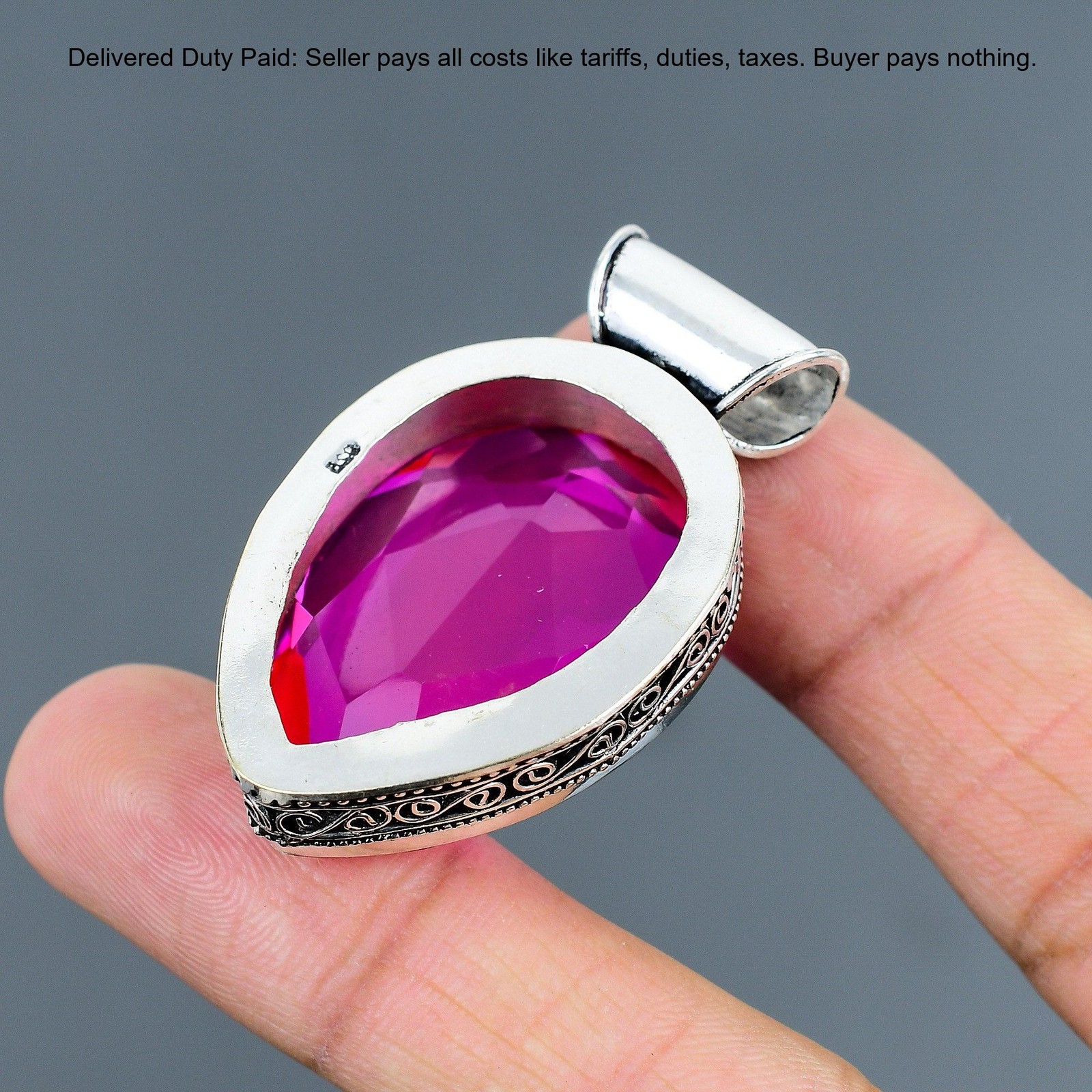 Pear Natural Pink Fire Topaz Bezel Birthday Vintage Wife Pendant Sterling Silver