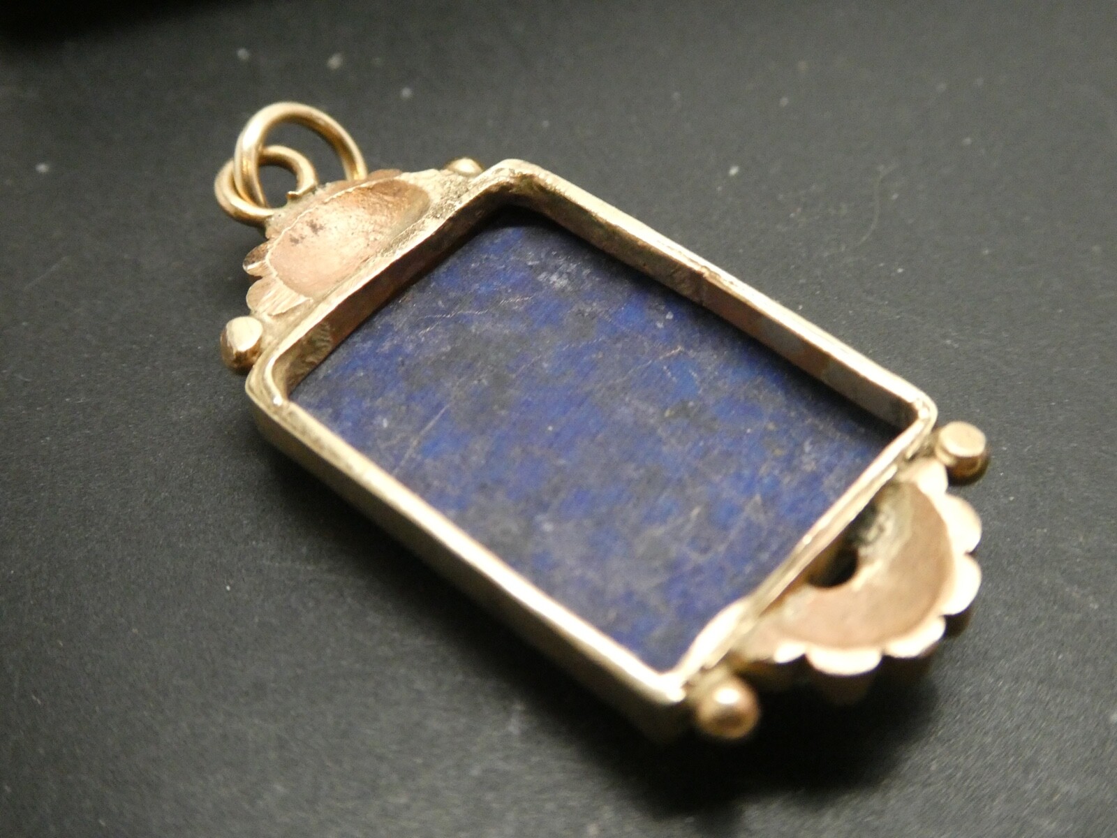 Vintage 14k Yellow Gold Lapis Lazuli Gemstone Art Deco Pendant