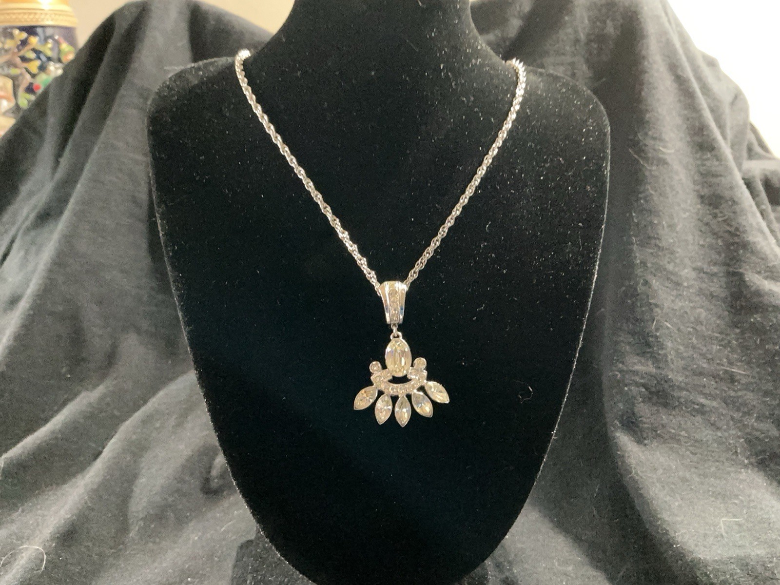Sterling Silver 925 Marcasite Pendant with Clear Center Stone
