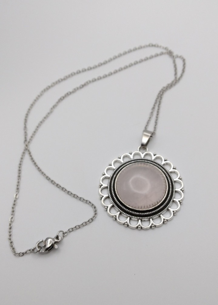 Rose Quartz Gemstone Necklace Silver 17″ NF Birthday Dainty Mother Handmade New