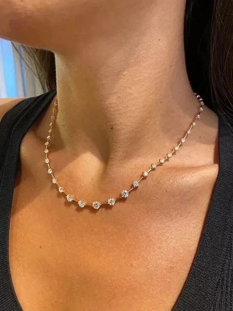 15Ct Pear Cut Lab Created Diamond Women’s Tennis Necklace 14K White Gold Plated