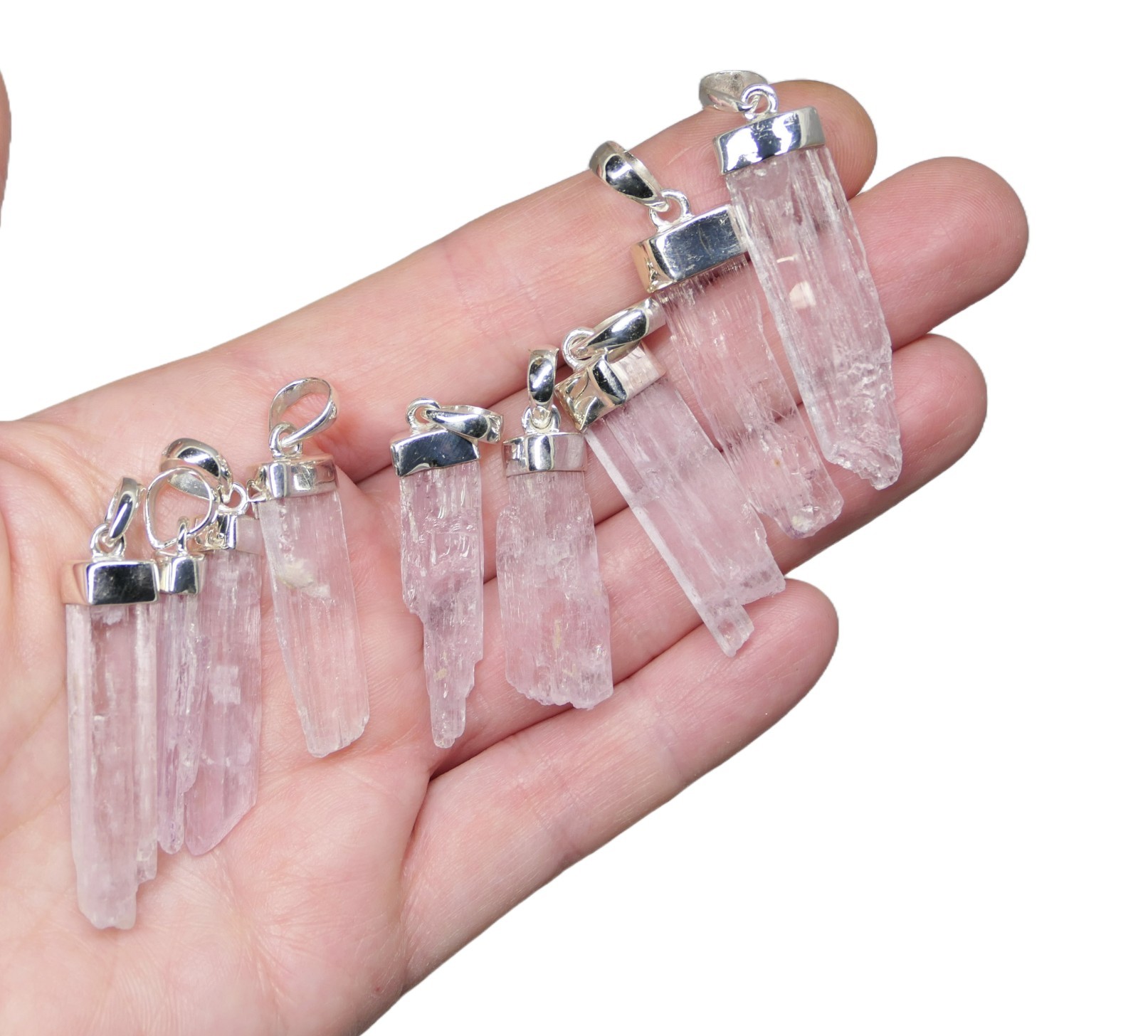 Uncut Kunzite Crystal Gemstone Pendant Sterling Silver, Pink Crystal Pendant