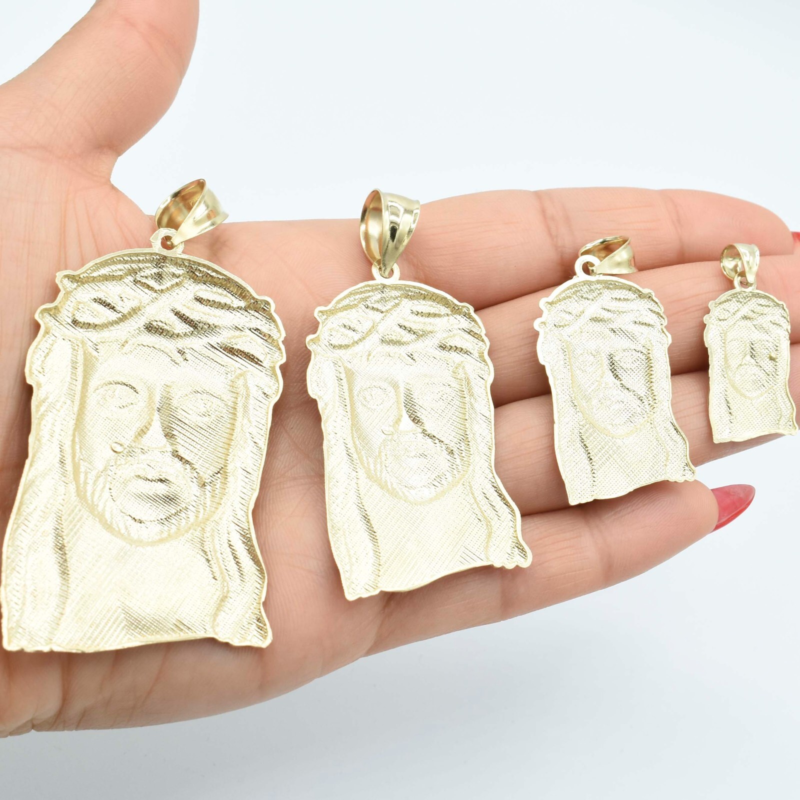 Textured Face of Jesus Pendant Real Solid 10K Yellow Gold All Sizes