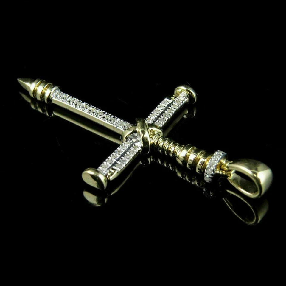 1.00 Ct Round Lab Created Moissanite Cross Pendant Charm 14k Yellow Gold Plated