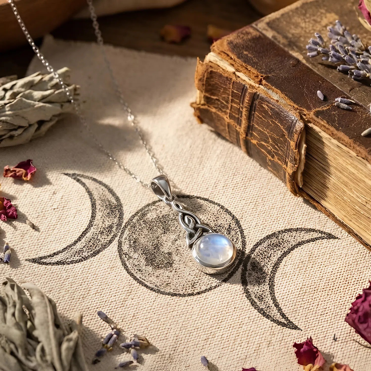 Celtic Moonstone Necklace – .925 Sterling Silver Motherhood Knot Pendant Jewelry