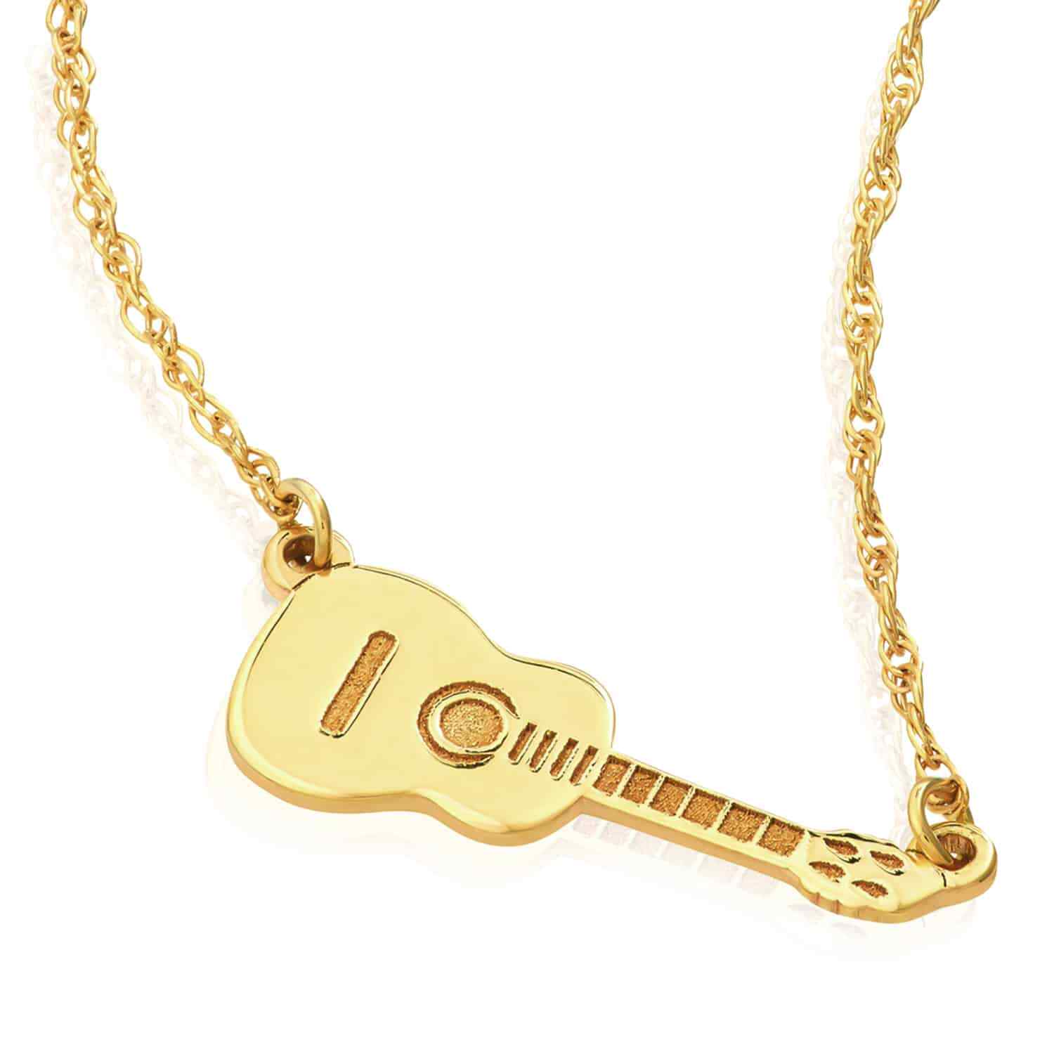 14K Real Gold Guitar Pendant Necklace 16″-18″ Adjustable