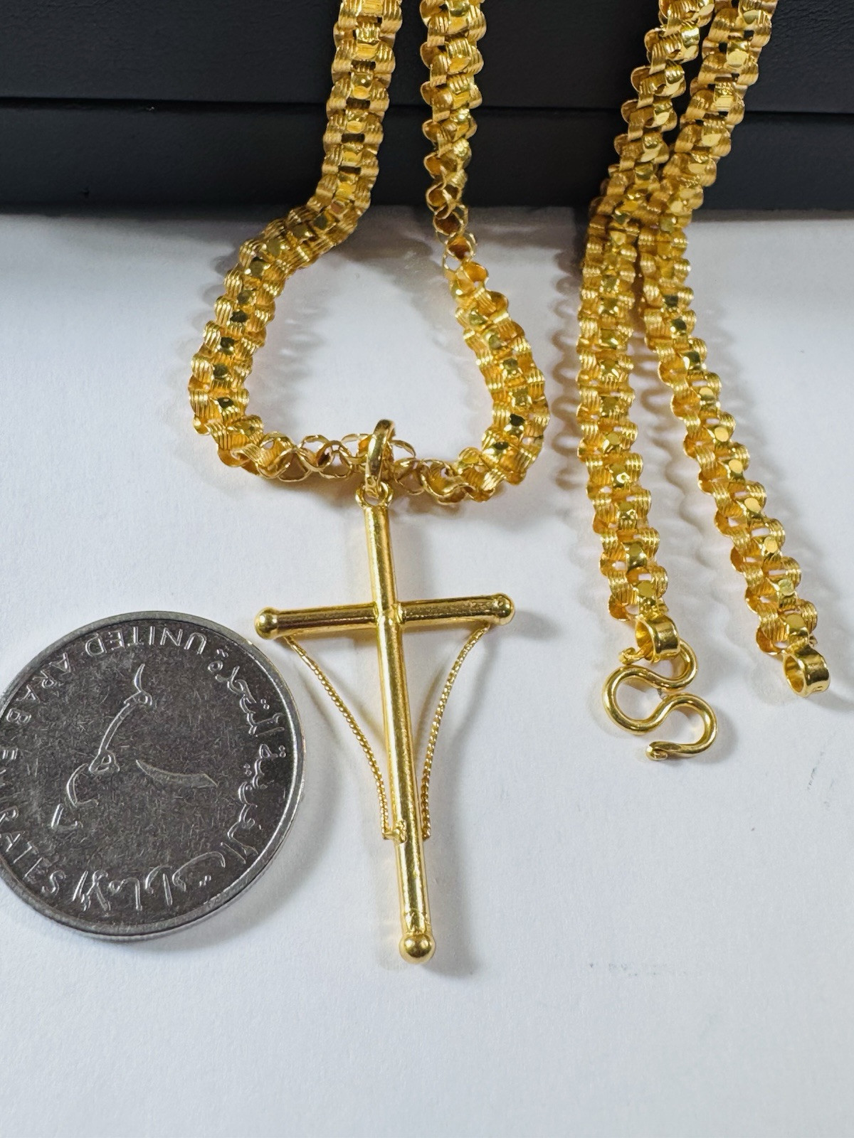 22K 916 22C Fine Real Gold 17.5”/18 inch Cross Necklace 21.7g 6mm