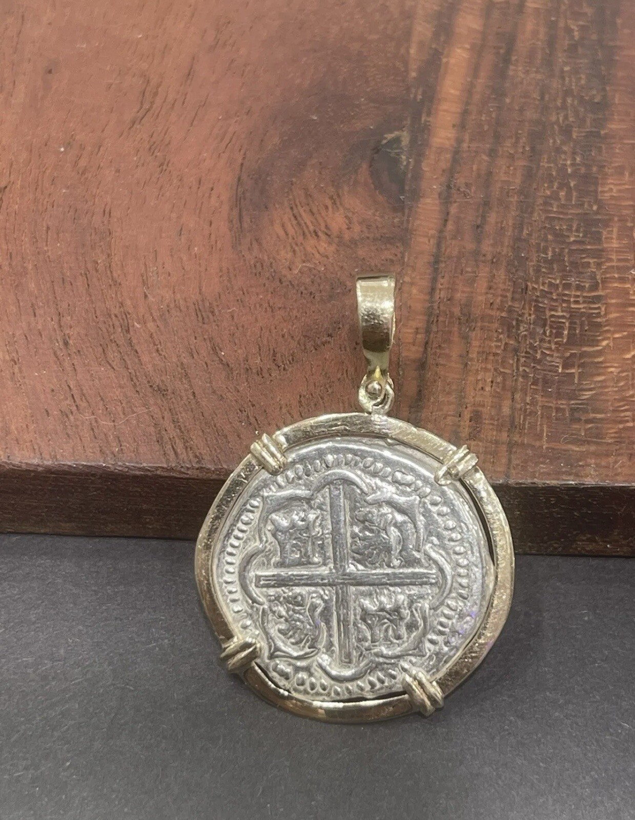 ATOCHA Silver Coin Pendant In 14k Gold Bezel Handmade From Atocha Silver
