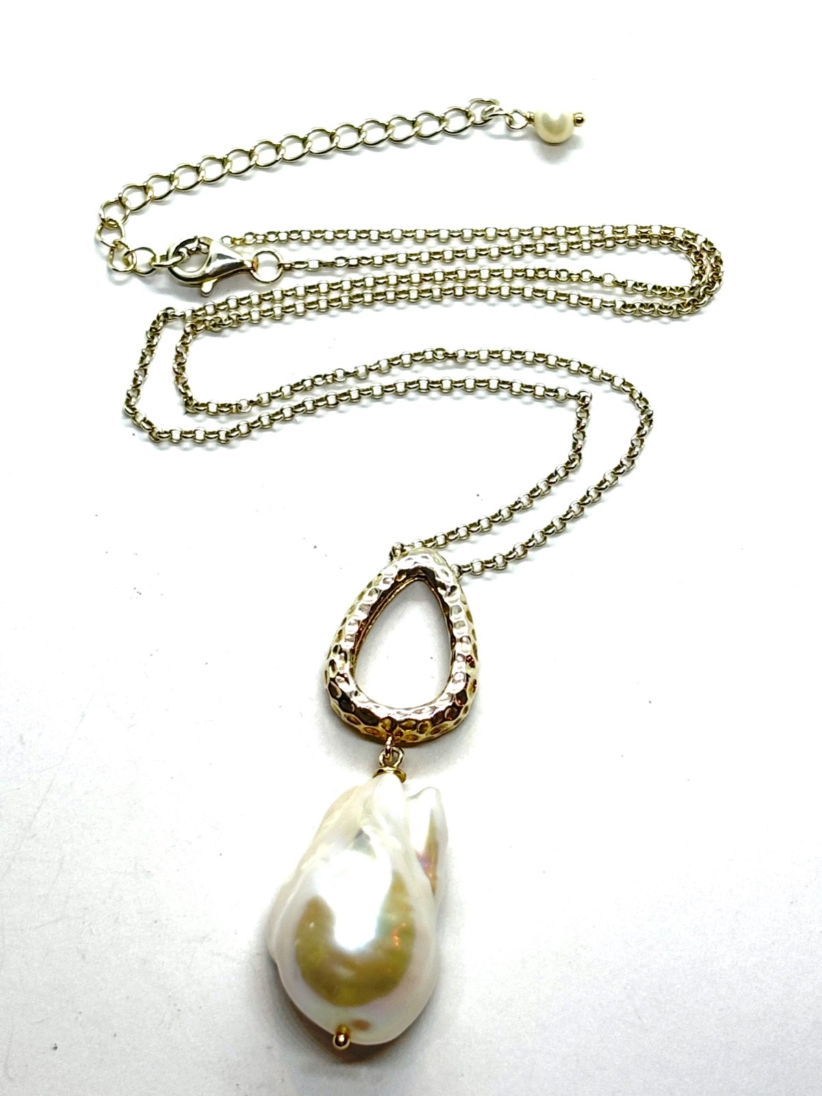 Sterling Silver Gilt Large Natural Baroque Pearl Pendant Necklace – 11.2 grams