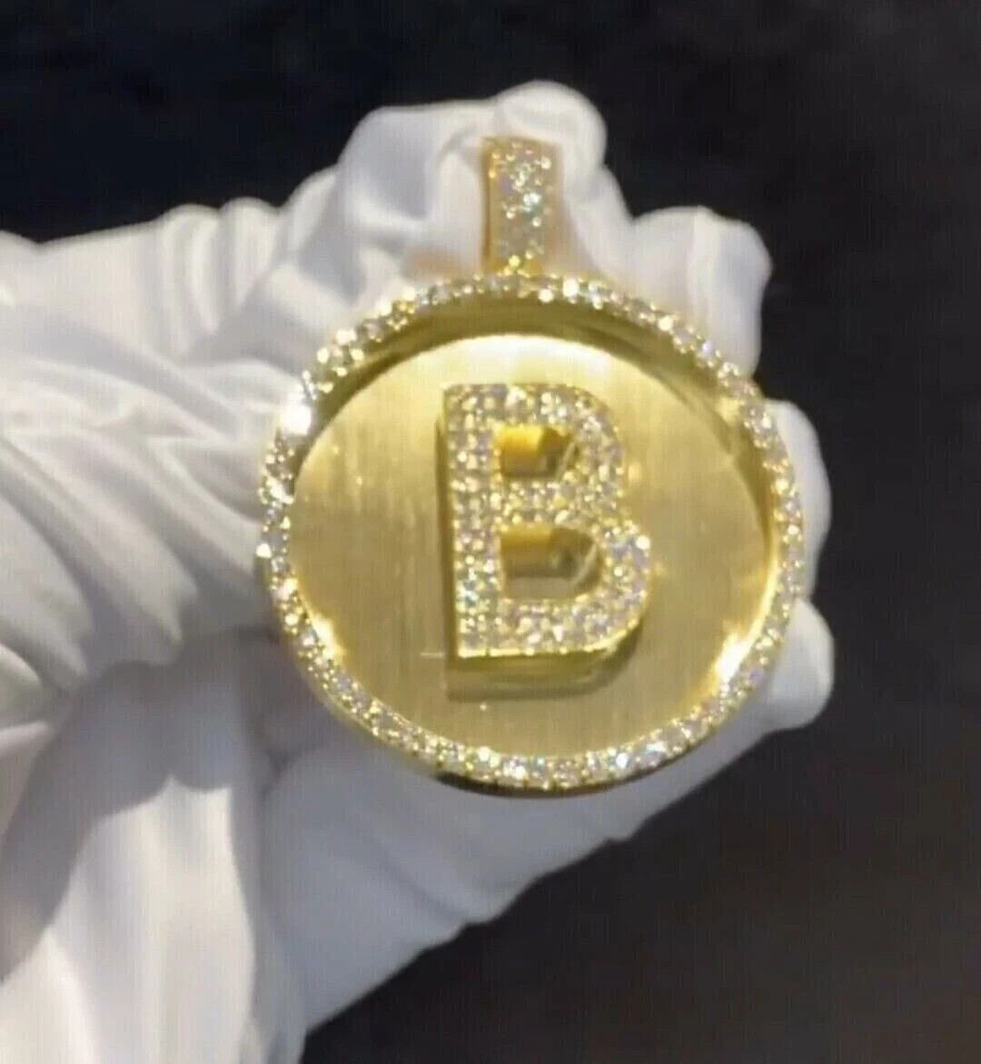 2Ct Lab Created Moissanite Round Initial “B” Pendant Real 10K Yellow Gold