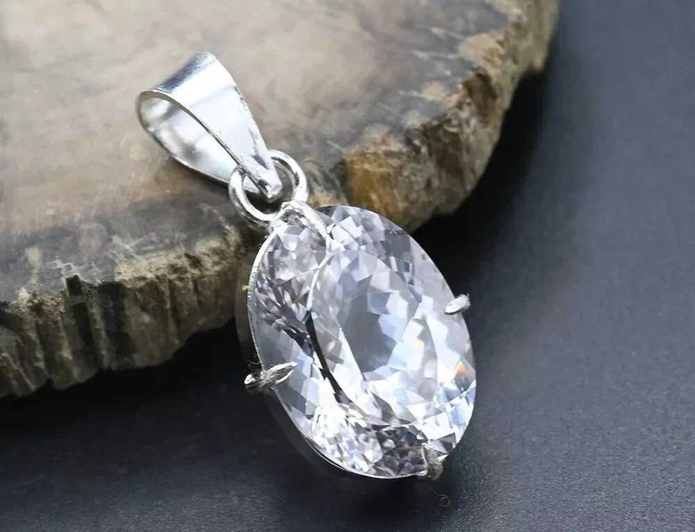 Natural Oval White Sapphire 24 Ct 925 Solid Silver Certified Gemstone Pendant