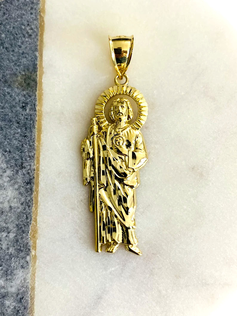 10K Real Solid Gold 2.25″ Saint Jude Thaddeus Pendant/ San Judas Oro Real- G114