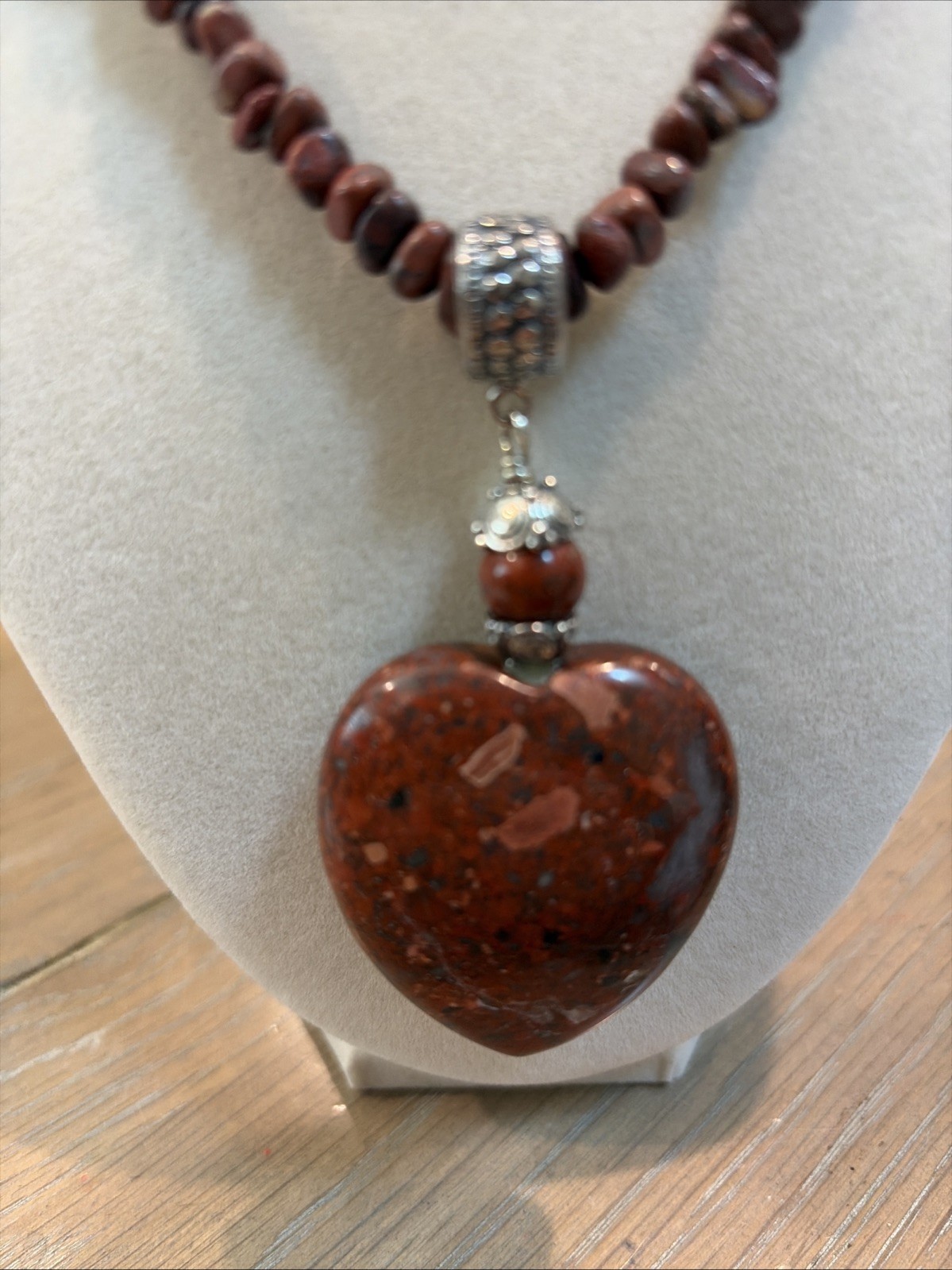 Jay King Mine Finds DTR Sterling Silver Red Jasper Heart Pendant Beaded Necklace