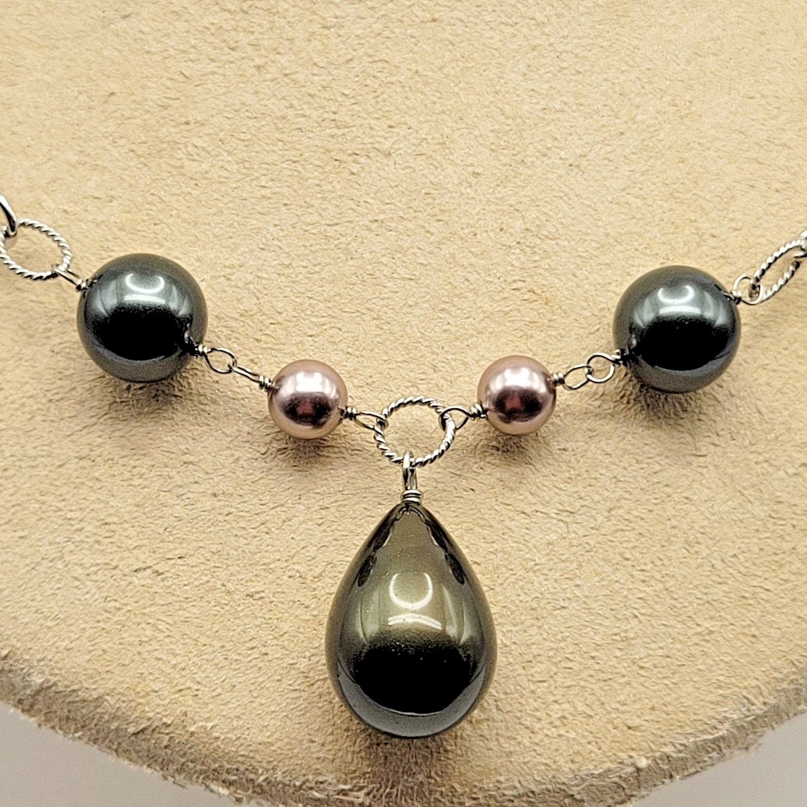 Sterling Silver Peacock Pearl Twist Cable Link Pendant Necklace ~ 18″