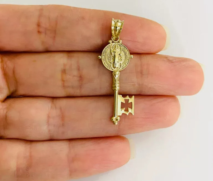14K Gold Plated Saint Benedict Key Pendant 925 Silver Saint Benedict Key Pendant