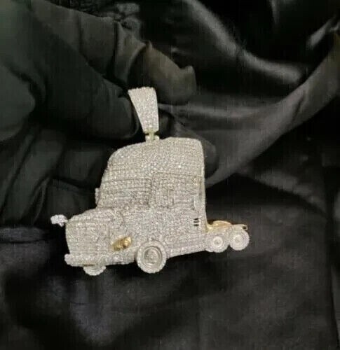 2Ct Round Cut Real Moissanite Men’s Truck Charm Pendant 14K Yellow Gold Finish
