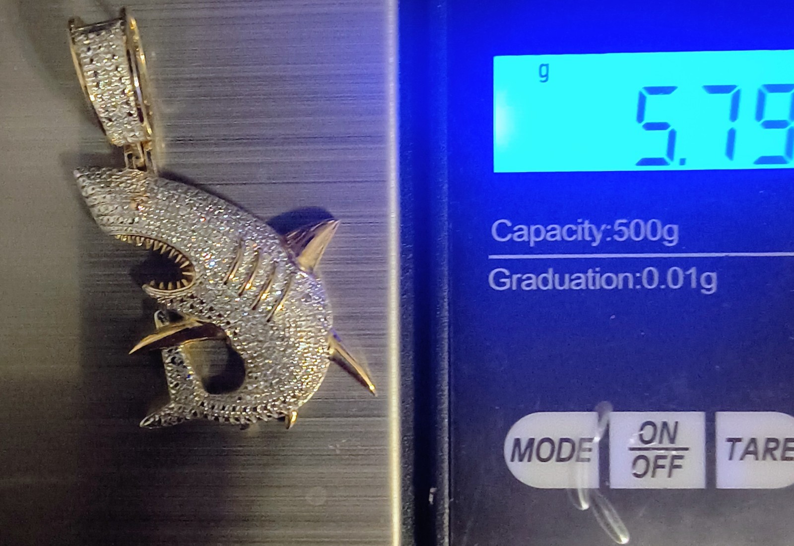 10k Gold Diamond Shark Pendant