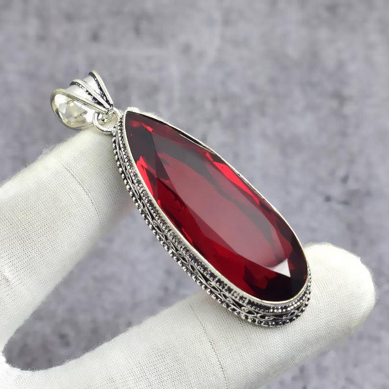 Mozambique Garnet Gemstone Handmade 925 Sterling Silver Jewelry Pendant Sz-2.2”