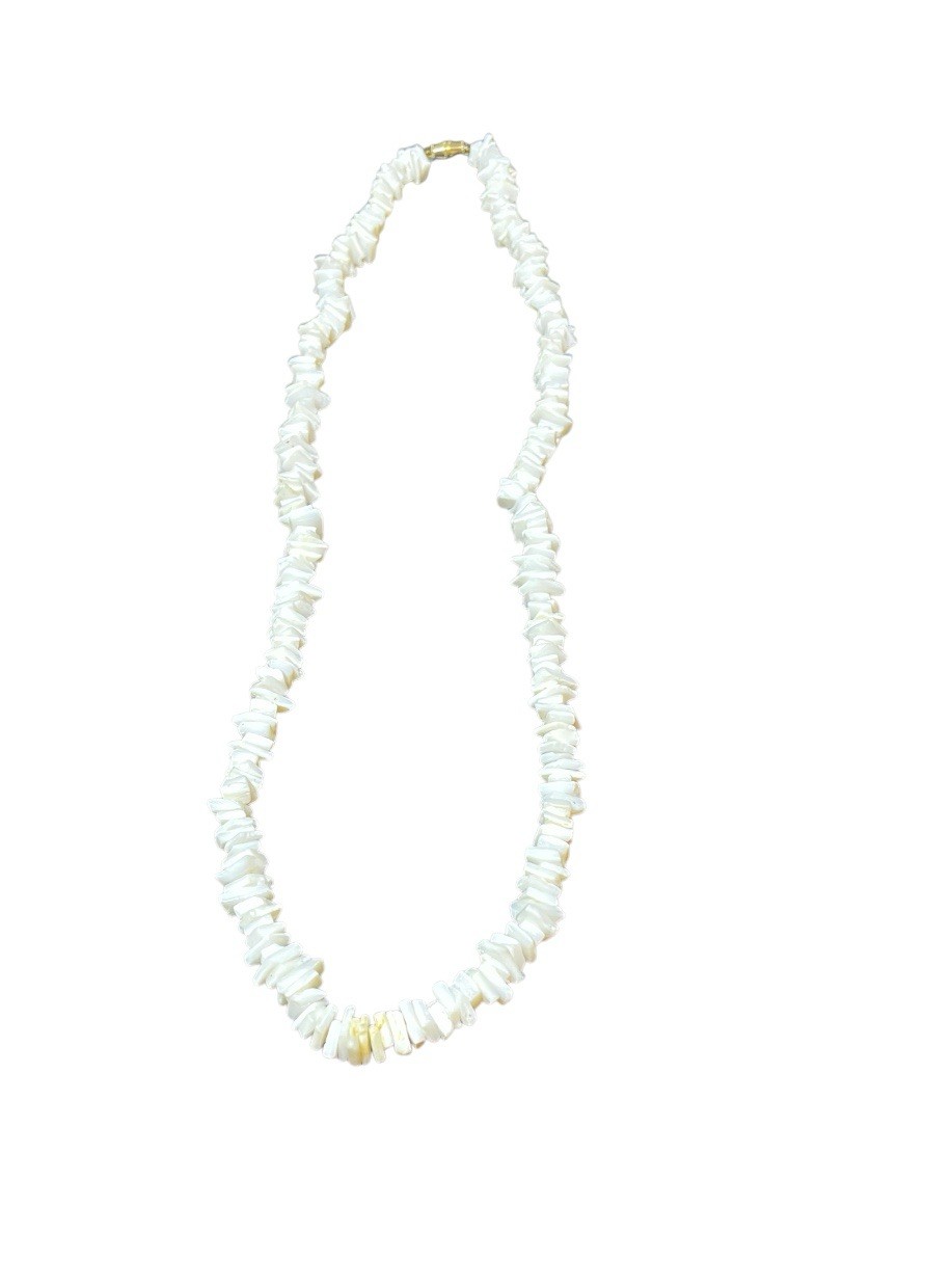 Natural White Agate Single Strand Heishi Flat Shell Necklace