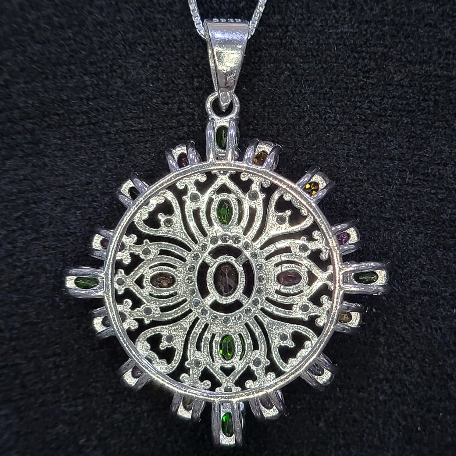 Natural Tourmalite Gemstone 925 Sterling Silver Pendant Oval Multi-Color