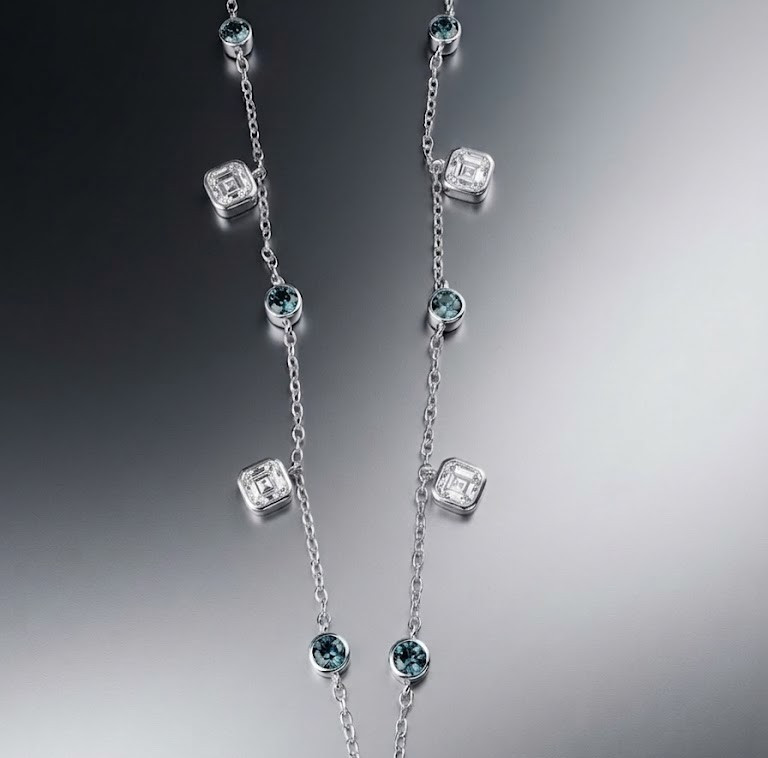 2.75 Ct White & Blue Diamond Chain Necklace-Great luster ! Free Tariffs & Studs.