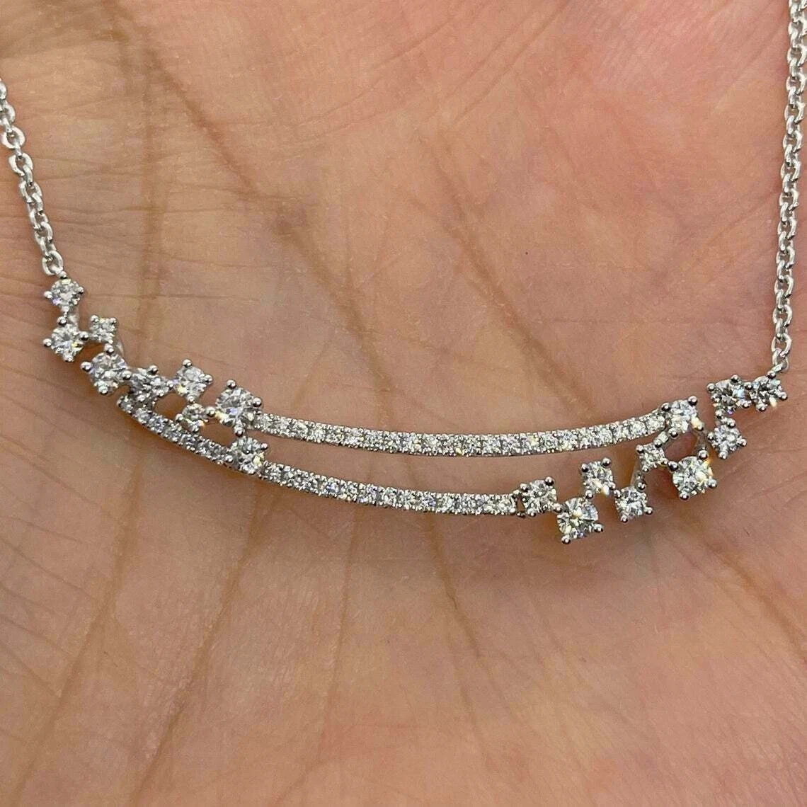 1.10Ct Round Cut VVS1/D Diamond Bar Pendant 14K White Gold Finish 18″ Free Chain