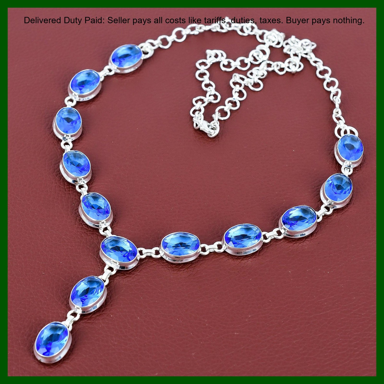 Oval Tanzanite Quartz Gemstone 925 Sterling Silver Boho Sister Chain Necklace