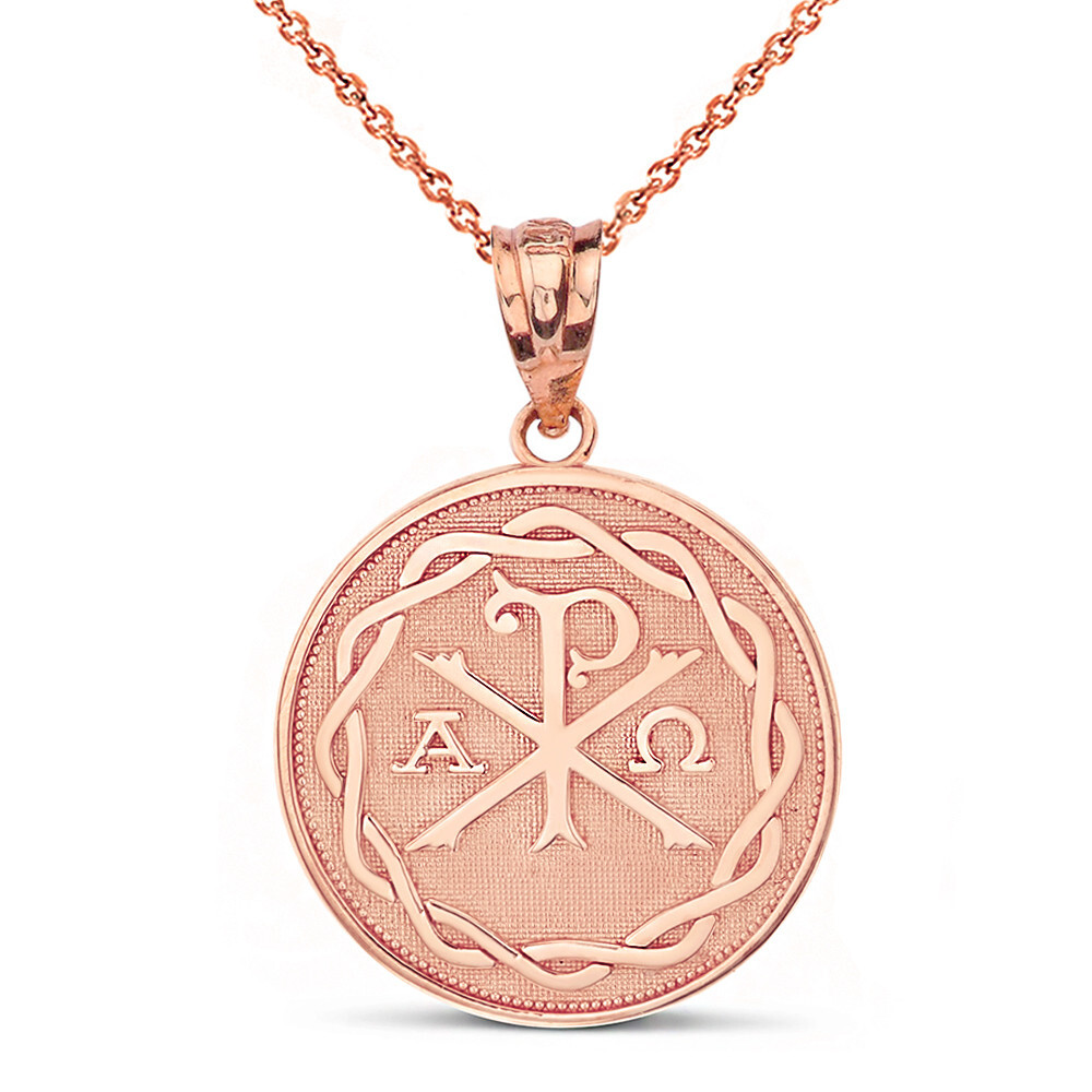 Gold Ancient Christian Chi Rho Px Symbol Disc Pendant(Yellow/Rose/White)