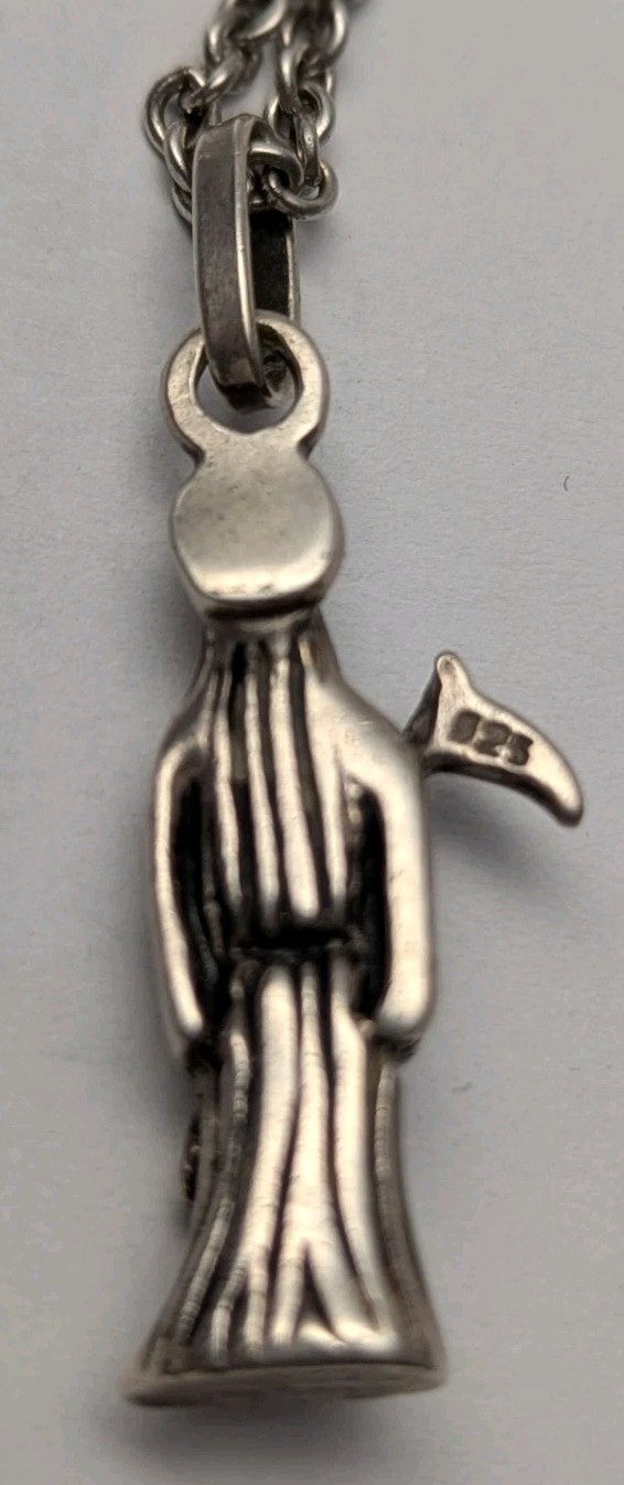 Sterling Silver Santa Muerte / Grim Reaper Pendant on Necklace Masrked “Avery”