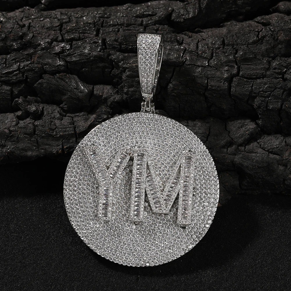 5AAA+ CZ Iced Out Hop Hip Bling Baguette Initial Letters Round Custom Pendant