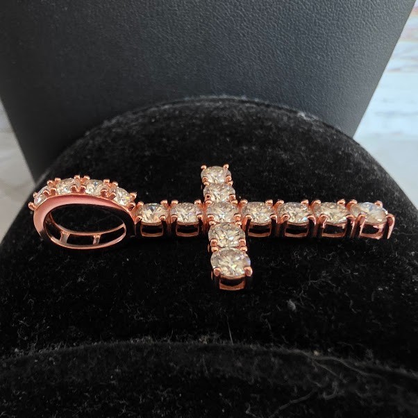 Moissanite Tennis Cross Rose Gold over Sterling Silver 925