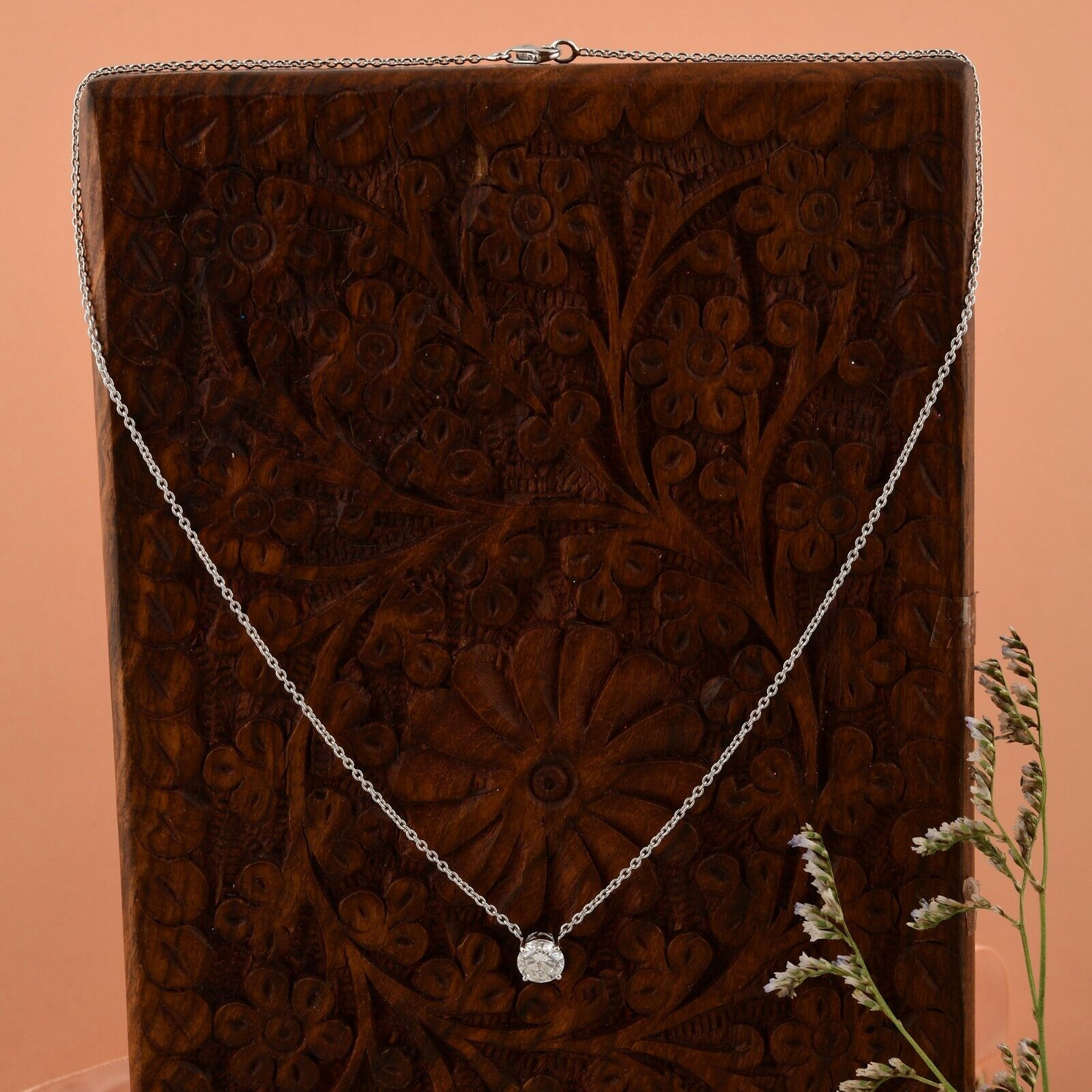 1.22Ct Round Cut Natural Diamond Solitaire Pendant Women Necklace 14k White Gold