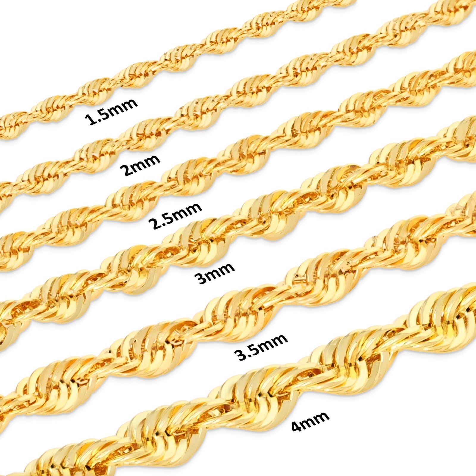 14K Yellow Gold 1.5mm-4mm Italian Rope Chain Pendant Necklace Mens Women 16″-30″