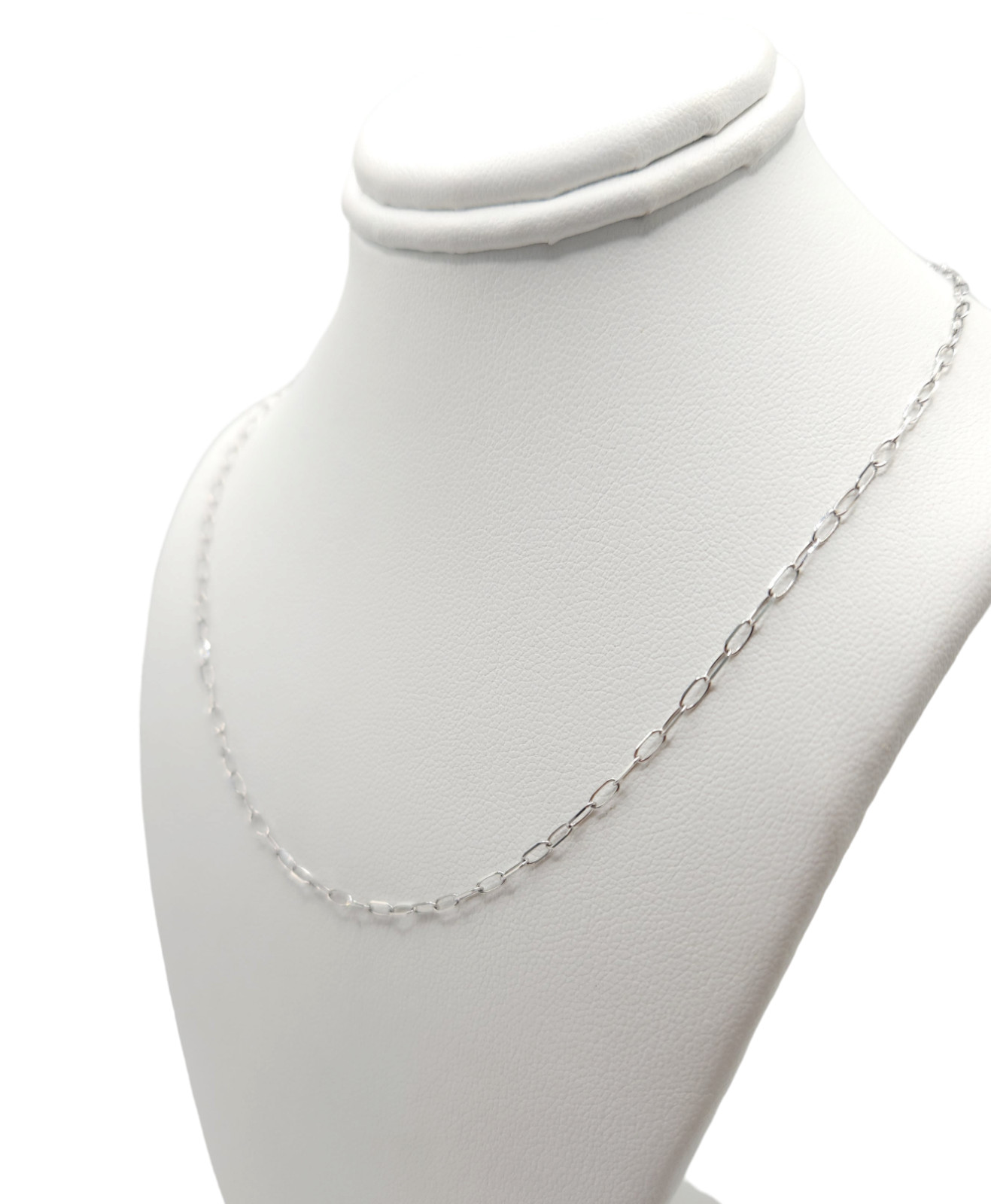 14K White Gold Paper Clip Link Chain 18″- RL55