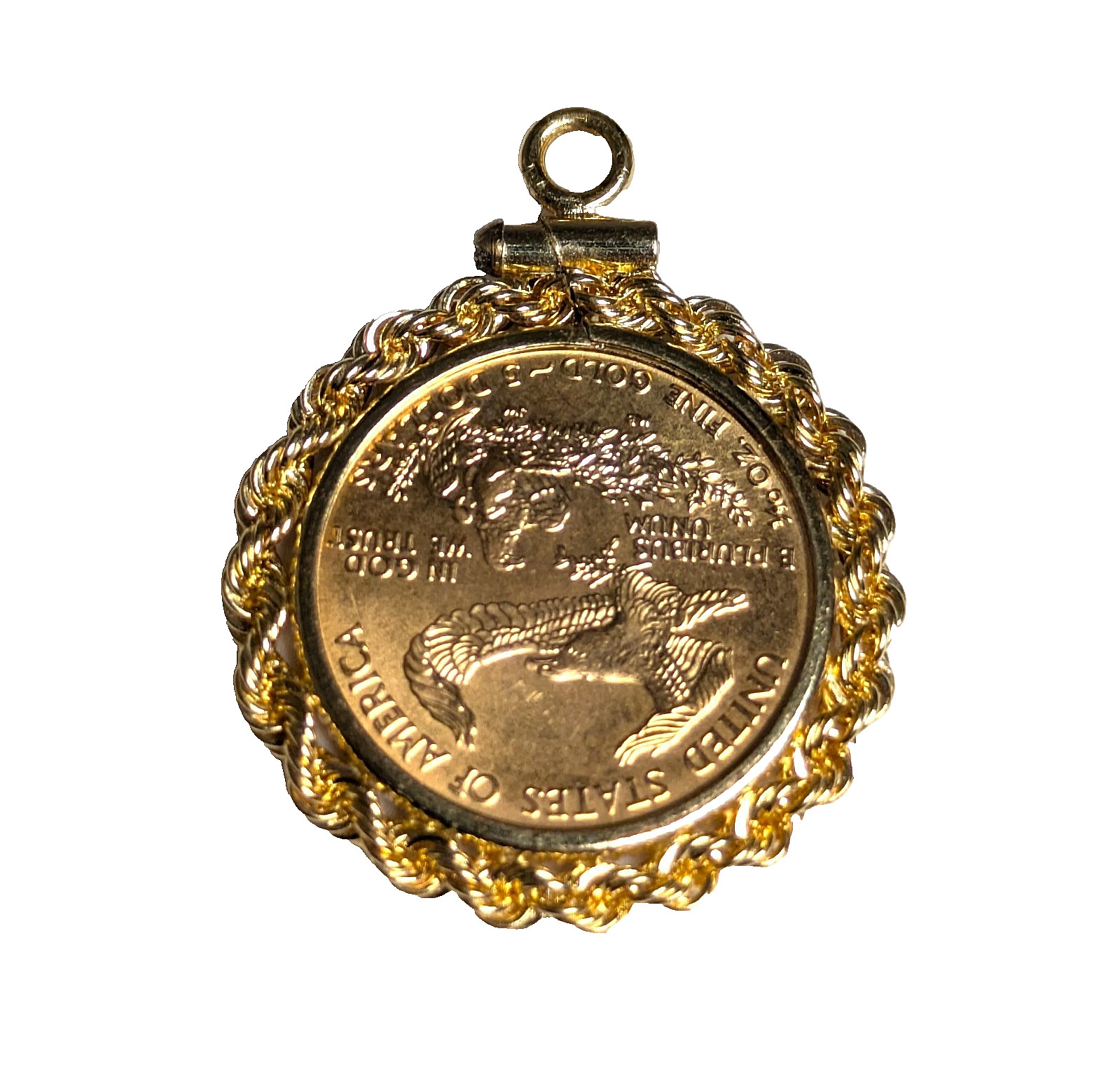 1997 1/10 oz American Gold Eagle Coin in Solid 14K Gold Rope Screw Top Bezel