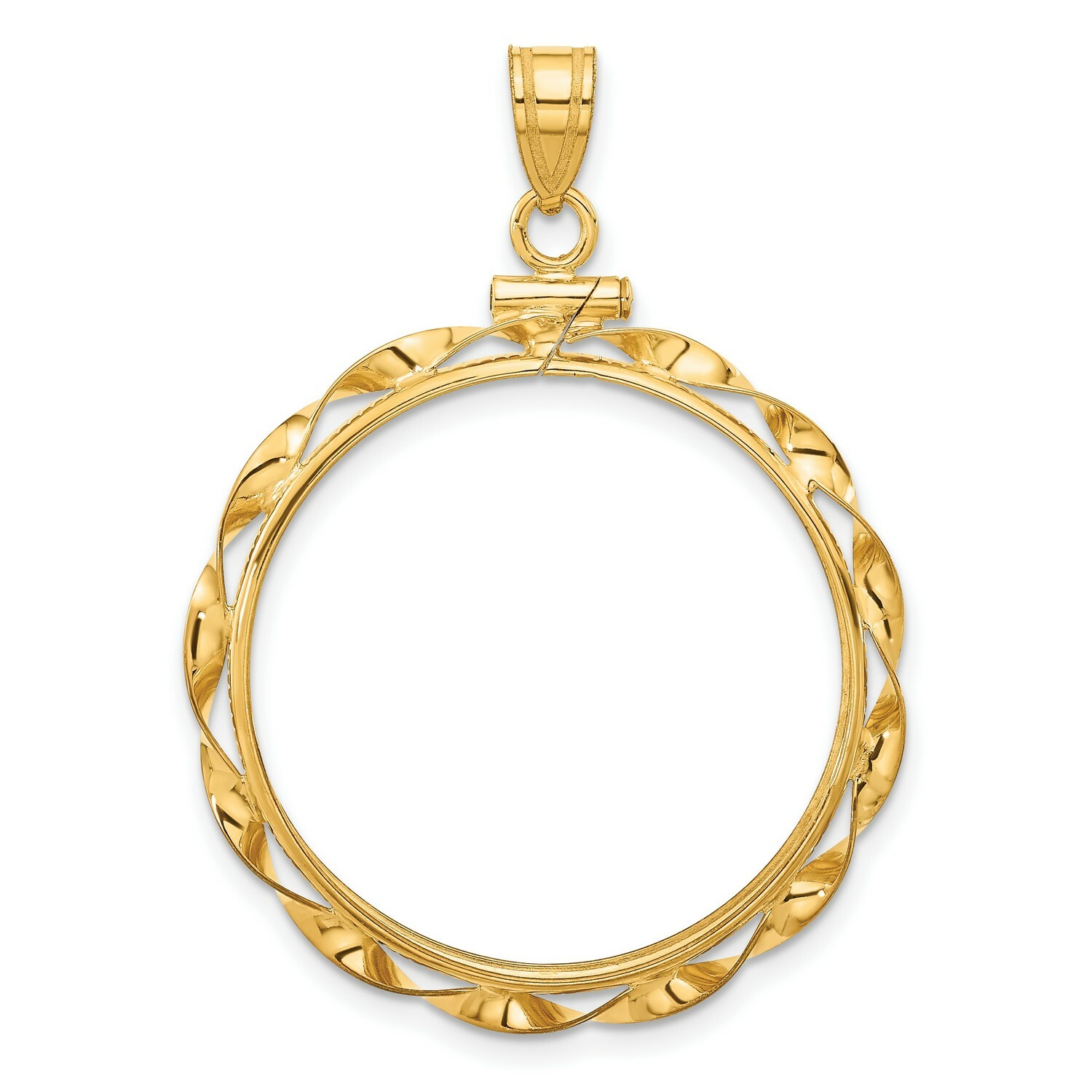 14k Yellow Gold Twisted Ribbon Screw Top US $10 Indian Coin Bezel