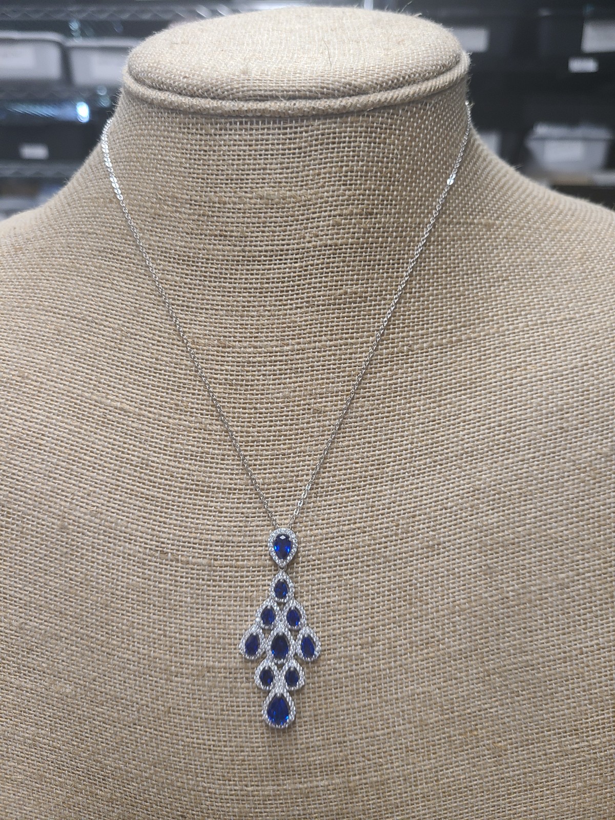 18″ Sterling Silver Sapphire Drop Necklace