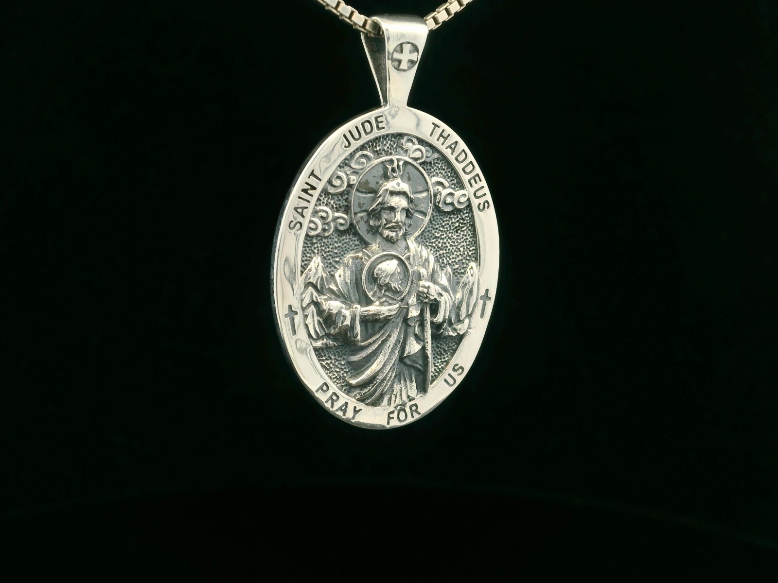 925 Sterling Silver Two-Sided Saint Jude Necklace